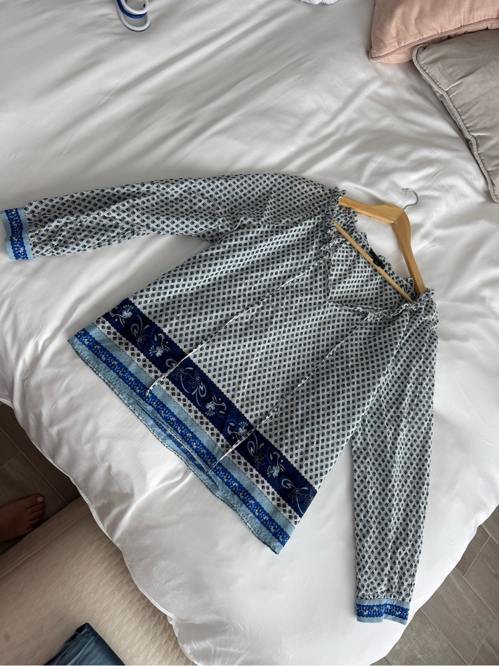 J. Crew Blue and Navy Printed Peasant Tunic